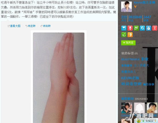 Kevin支招 饭后瘦臂小动作